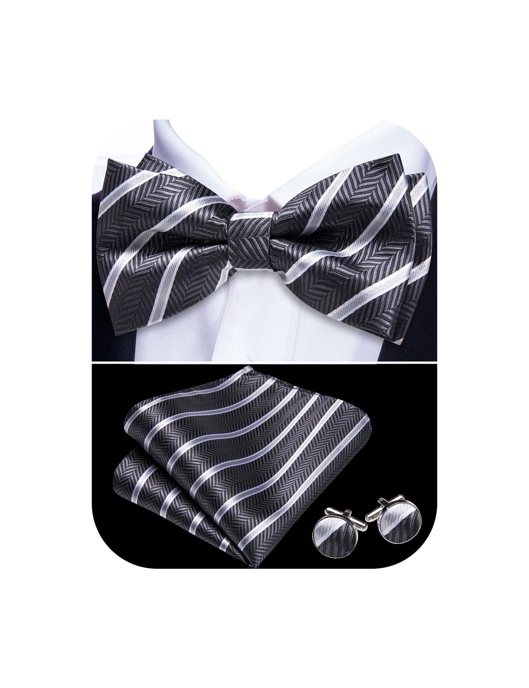 Barry.Wang Paisley Striped Bow Tie for Men Silk Pre-Tied Bowtie Set