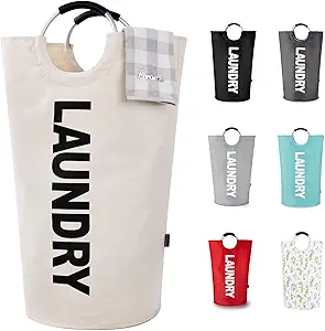Caroeas 125L Laundry Basket,Large Laundry Hamper, Laundry Bag with Padded Handles, Clothes Hamper Stands Up Well, Collapsible Free Standing Easy Storage Washing Bin (Beige,125L)