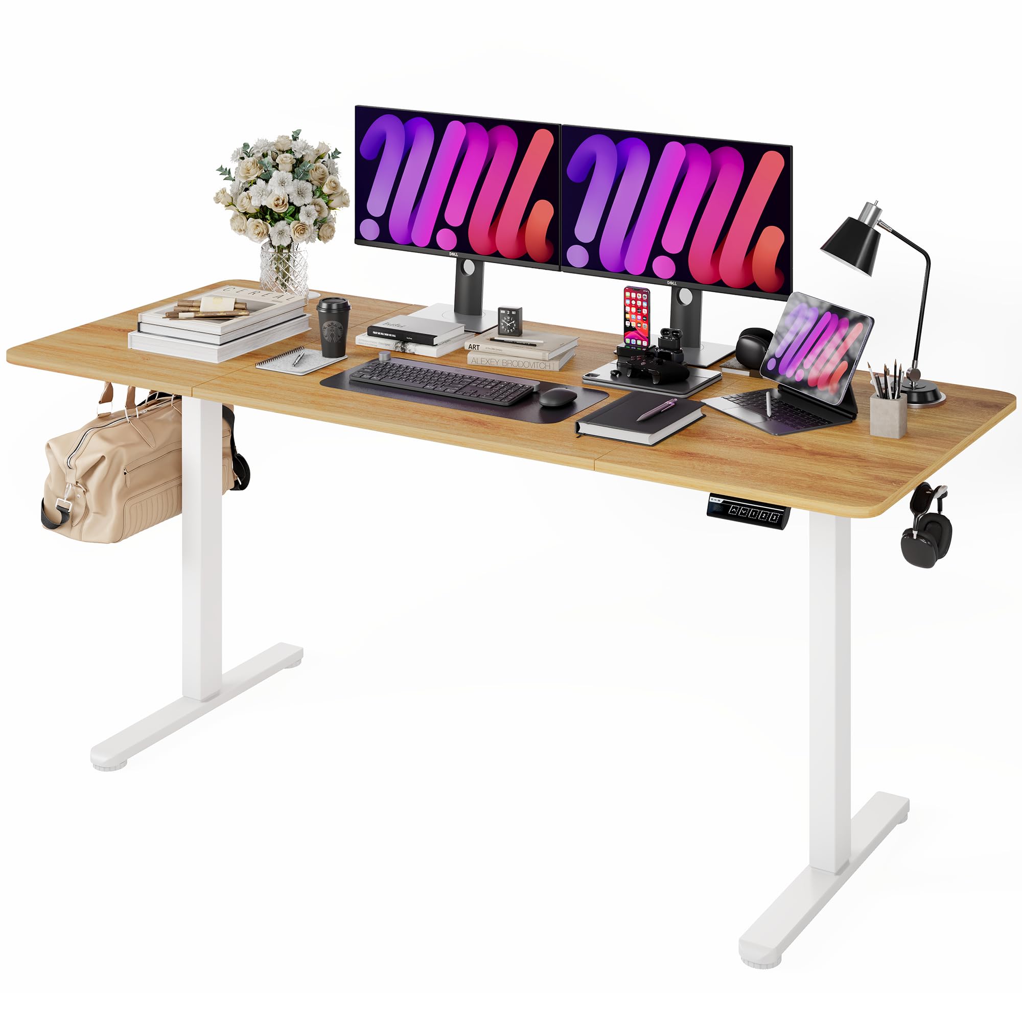 Monomi Electric Standing Desk, 71 x 31.5 inches Height Adjustable, Ergonomic Home Office Sit Stand Up Desk with Memory Preset Controller (Natural Top/