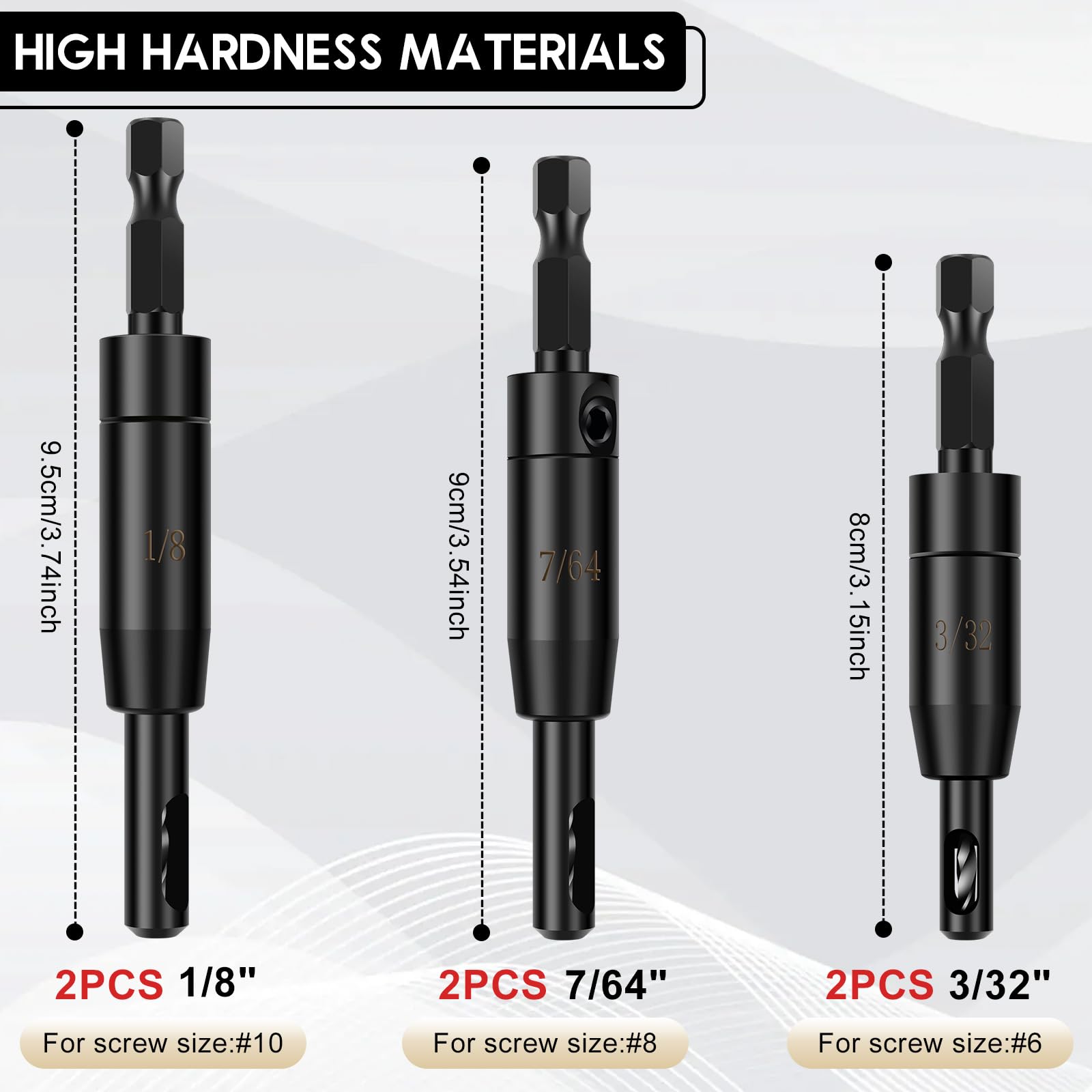 6-teiliges selbstzentrierendes Bohrer-Set, 3/32 Zoll, 7/64 Zoll, 1/8 Zoll – Zentrierbohrer-Set VIX Bit für 1/4-Zoll-Sechskantschaftbohrer, Mehrzweck-Scharnierbohrer-Set für Holzbearbeitung, Fenster