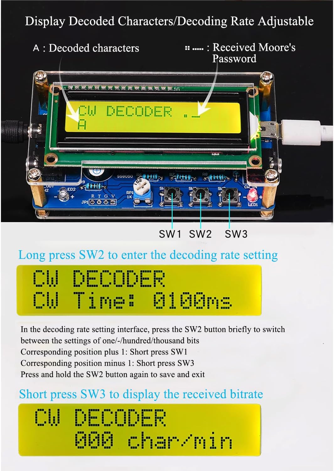 Soldering Practice Kit Morse Code Decoder CW Morse Code Practice CW Audio Input LCD Display Soldering Project Kit