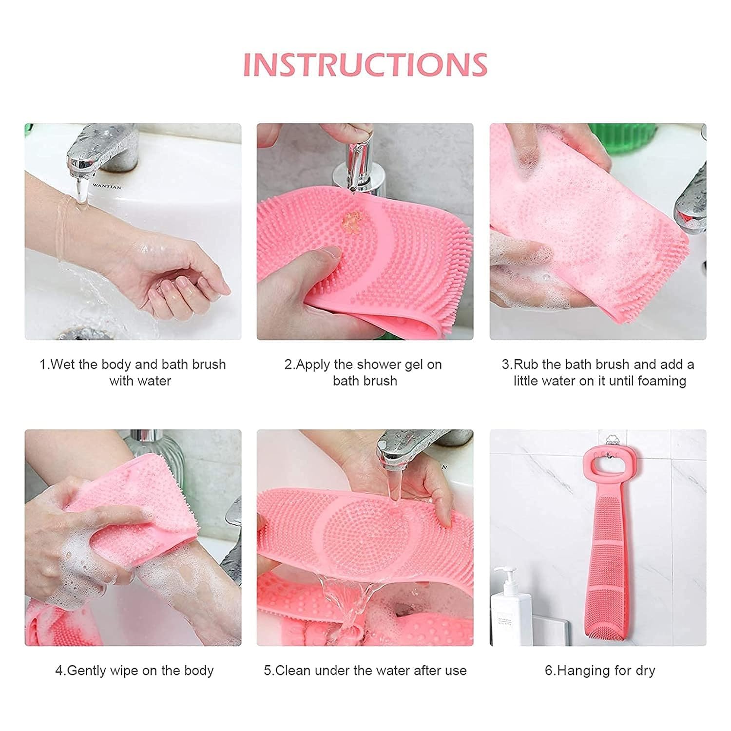 Nikrim™Silicone Body Back Scrubber, Double Side Bathing Brush for Skin Deep Cleaning Massage, Dead Skin Removal Exfoliating Belt for Shower, Body Brush for Bathing (Medium) 2