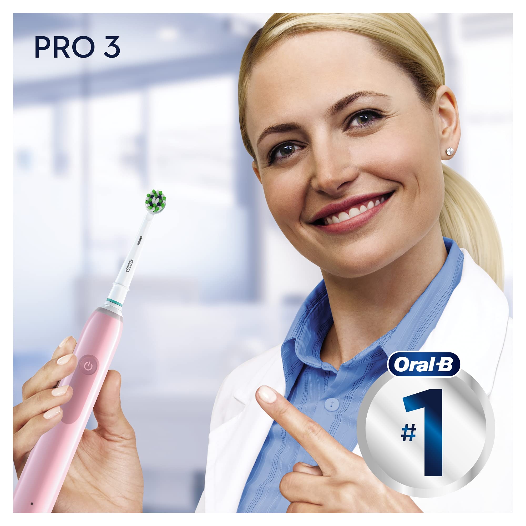 Oral-B Pro 3-3900N Spazzolino Elettrico 2 Spazzolini, 3 Modalità di spazzolamento, Azione Sbiancante, Sensore di Pressione 2 Testine, Batteria Litio Idea Regalo, Nero e Rosa