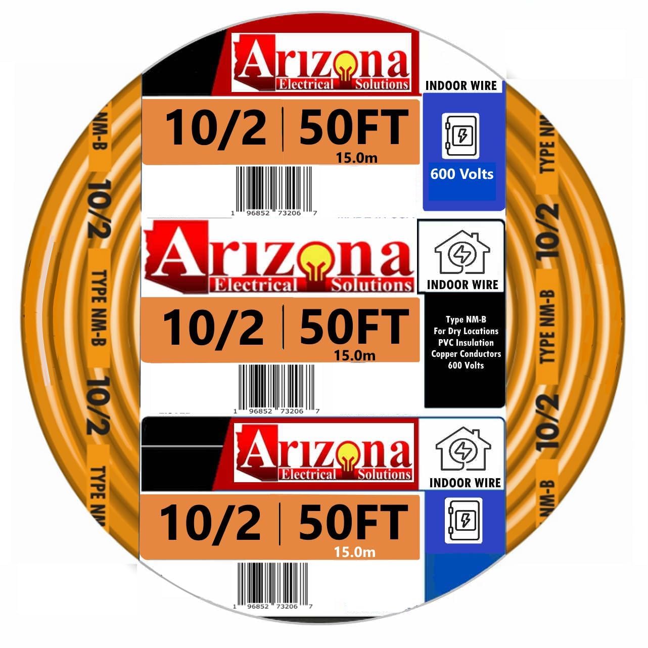 50 FEET 10/2 Type NM-B Copper. #10 AWG, 2 Conductors with Ground. Insulated Jacket Orange