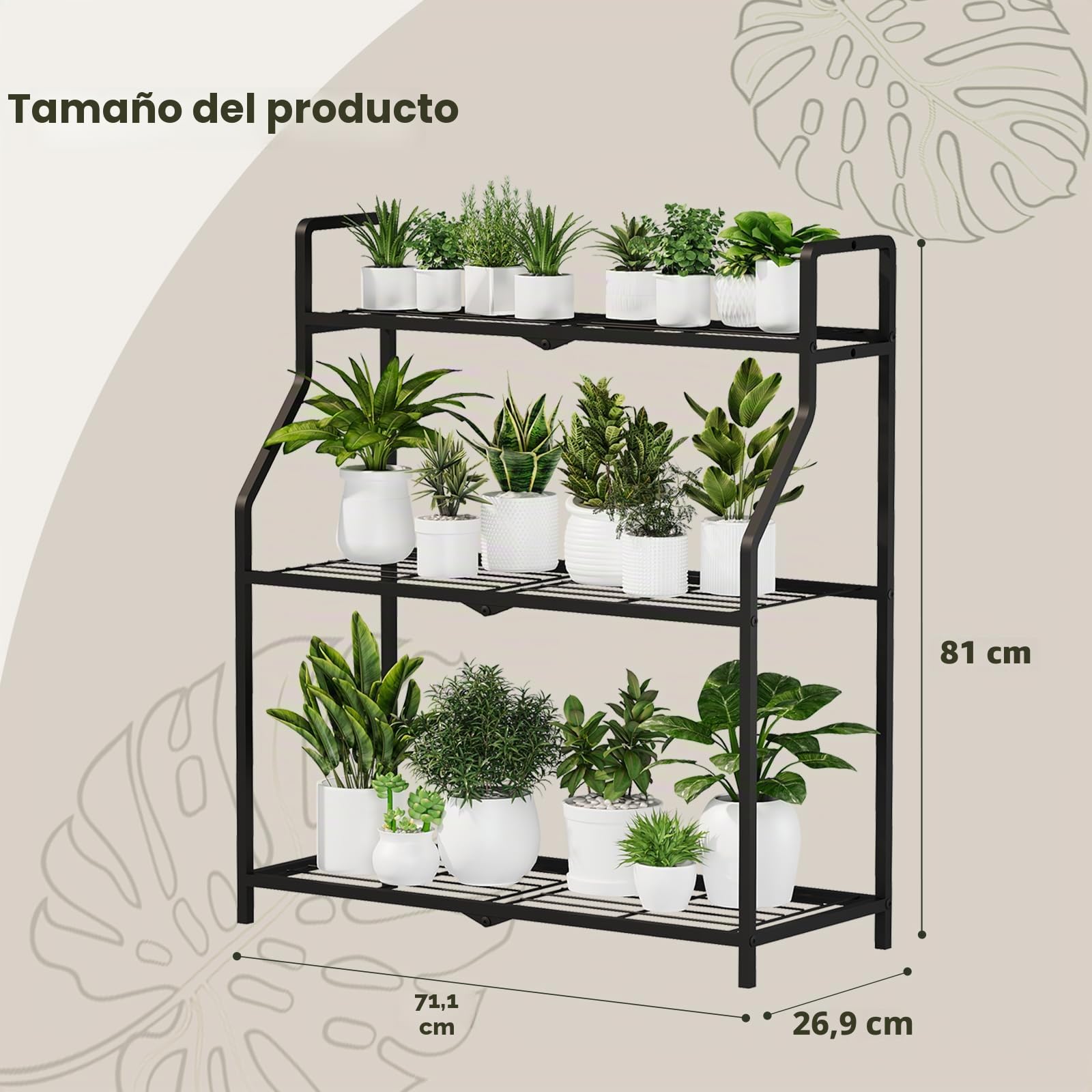 Bamworld Estantería para Plantas de Metal – Soporte para Plantas Interior y Exterior, Estantería Plantas de 3 Niveles, Diseño Resistente para Balcón, Jardín y Hogar