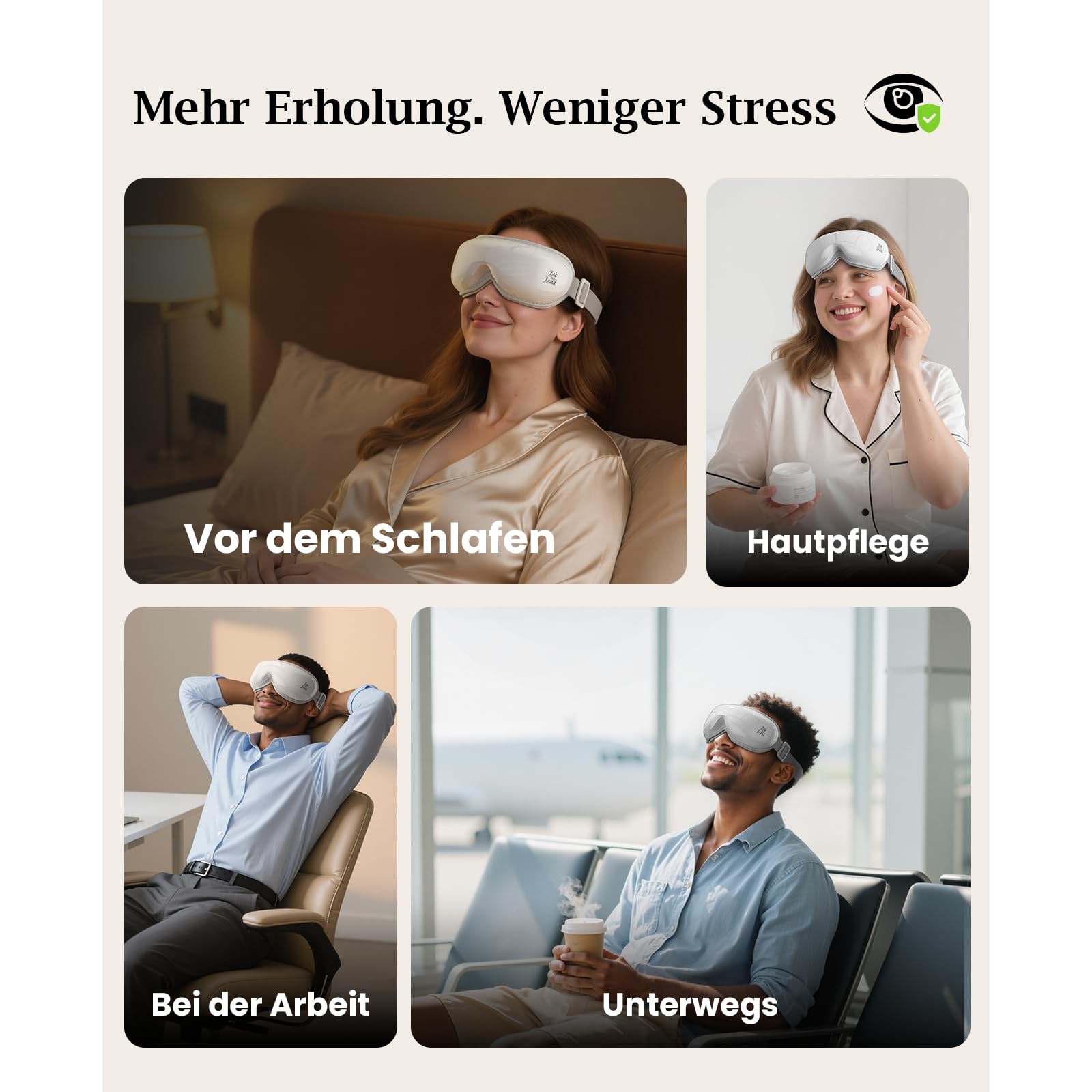 Bob and Brad Augenmassagegerät mit 40 & 45 °C Wärme, 3 Intensitätsstufen | Augen massagegerät mit Musik gegen Migräne, entspannt belastete Augen – Geburtstagsgeschenk für Frauen & Männer