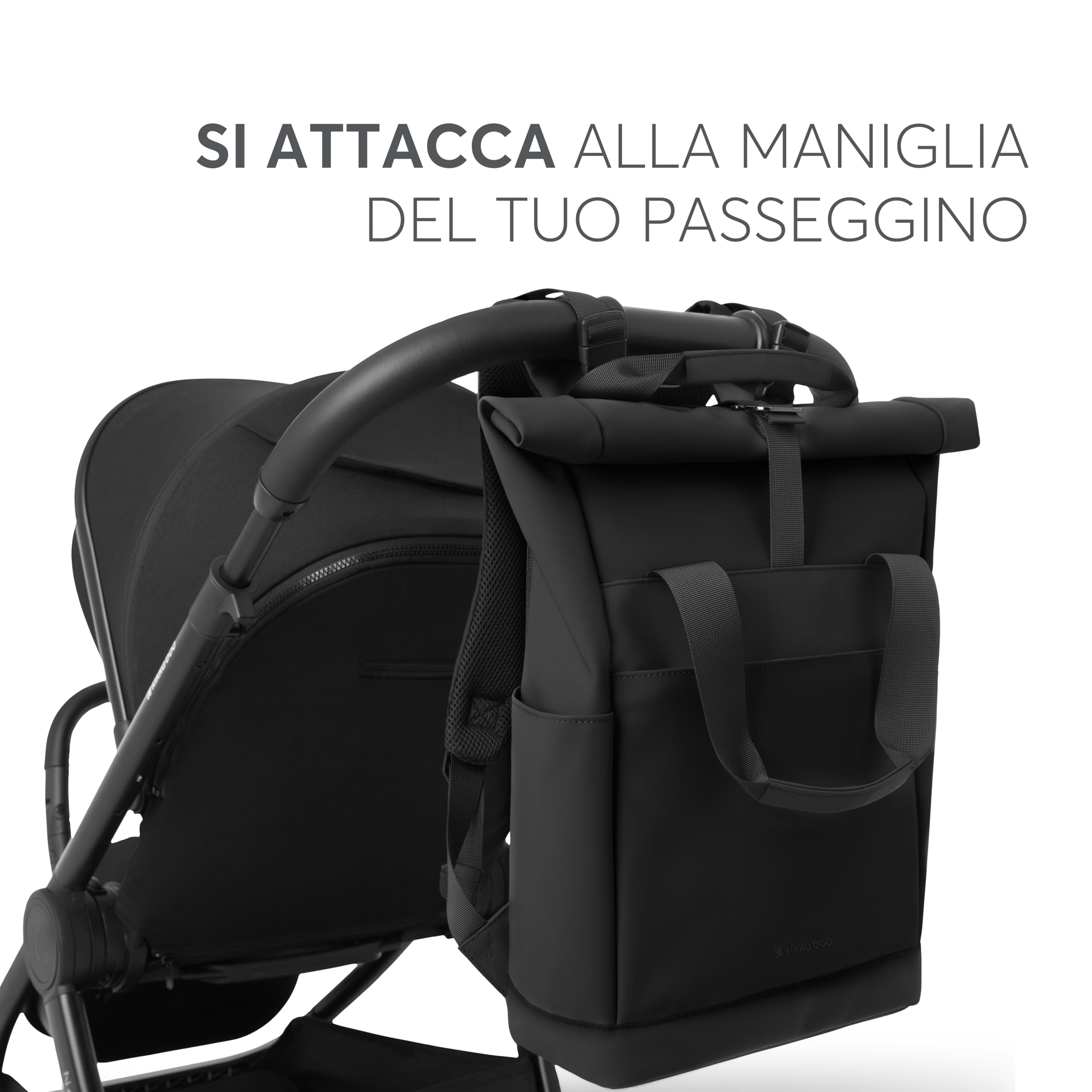 Zaino per pannolini KikkaBoo CERISE, Borsa per mamma, Clip per passeggino, Grande capacità, Fasciatoio portatile, Tasca termica, Tasca impermeabile, Multitasche, Nero