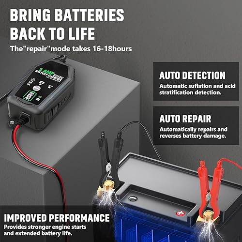 Miniatura 4 de Cargador de batería de plomo Lifepo4 de litio de 6 V y 12 V, mantenedor de cargador de batería completamente automático inteligente de 3 amperios,