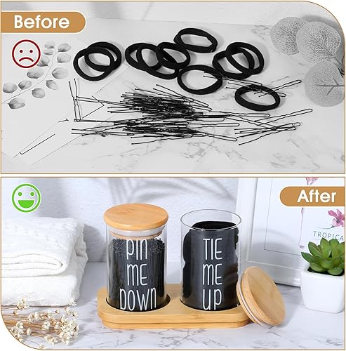 Miniatura 5 de Divertidos tarros de boticario, paquete de 2 organizadores para el cabello, recipientes de baño con bandeja para bobby, juego de accesorios con