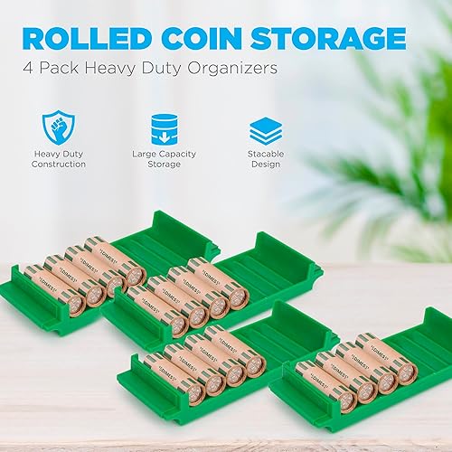 Miniatura 7 de Organizador de almacenamiento de monedas enrolladas, juego de bandejas de almacenamiento de monedas  Apilable para un almacenamiento óptimo