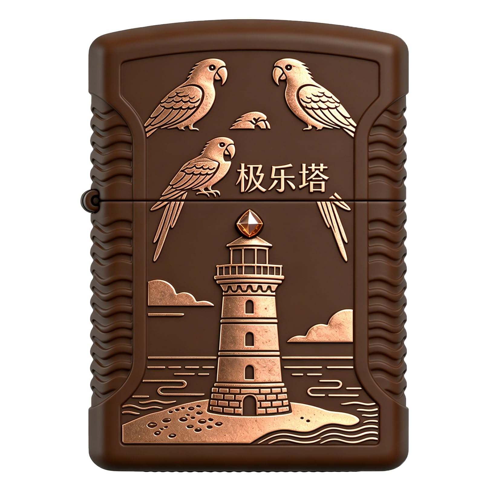 Vintage Lighthouse Parrot Carving Kerosene Lighter Windproof Reusable Wheel Grinding Open Flame Lighter for Daily Use (C)
