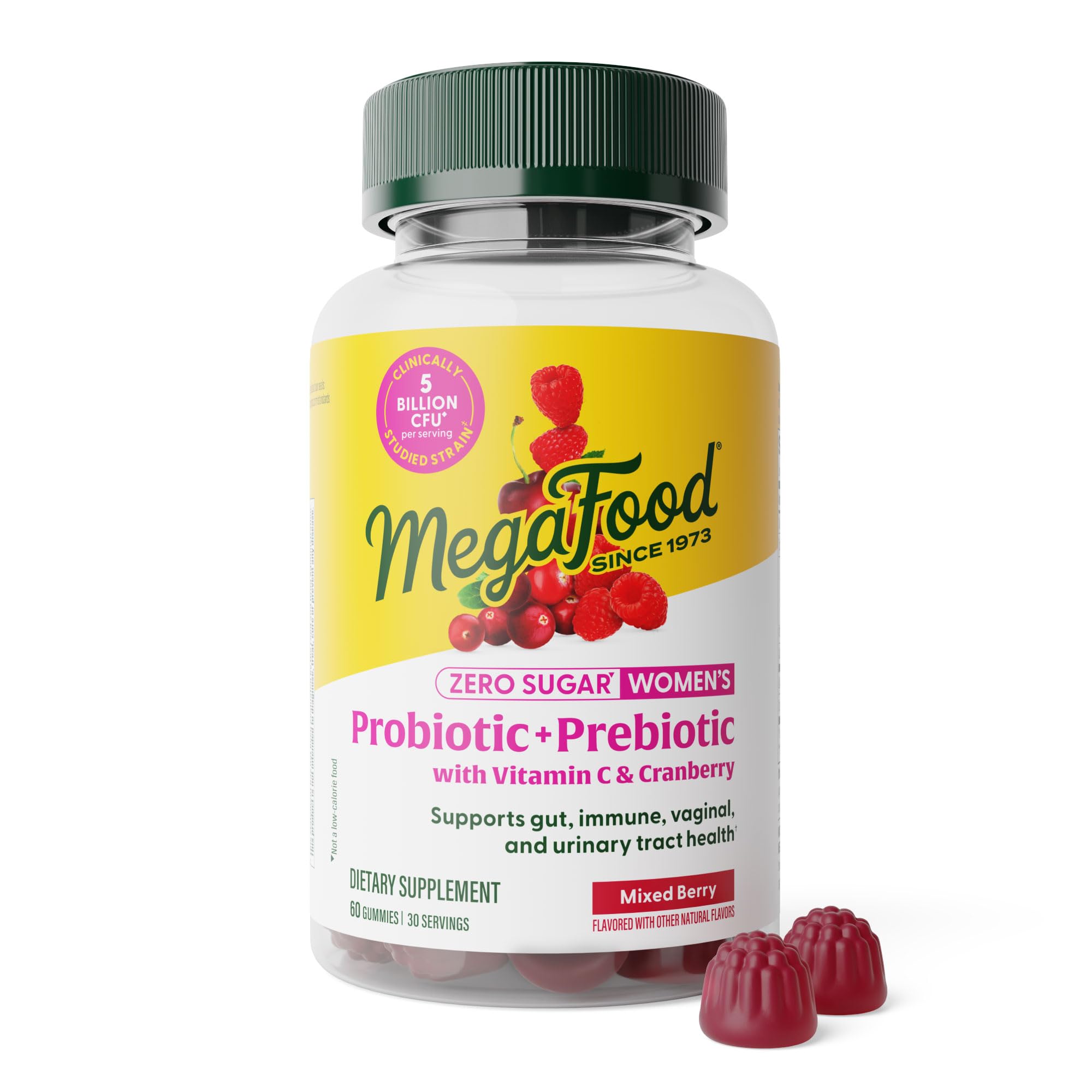 MegaFood Zero Sugar Womens Probiotic Prebiotic Gummies, Berry, 60 Gummies