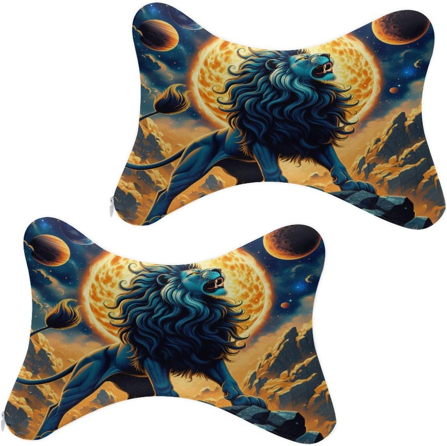 2Pcs Memory Foam Car Neck Pillow for Travel Car Seat & Home, Cool Lion in The Universe Surreal Style Art Luxury Neck Support Headrest Pillow Travel Neck Pillow with Elastic Strap 2Pcs Memory Foam Car Neck Pillow for Travel Car Seat & Home, Cool Lion in The Universe Surreal Style Art Luxury Neck Support Headrest Pillow Travel Neck Pillow with Elastic Strap