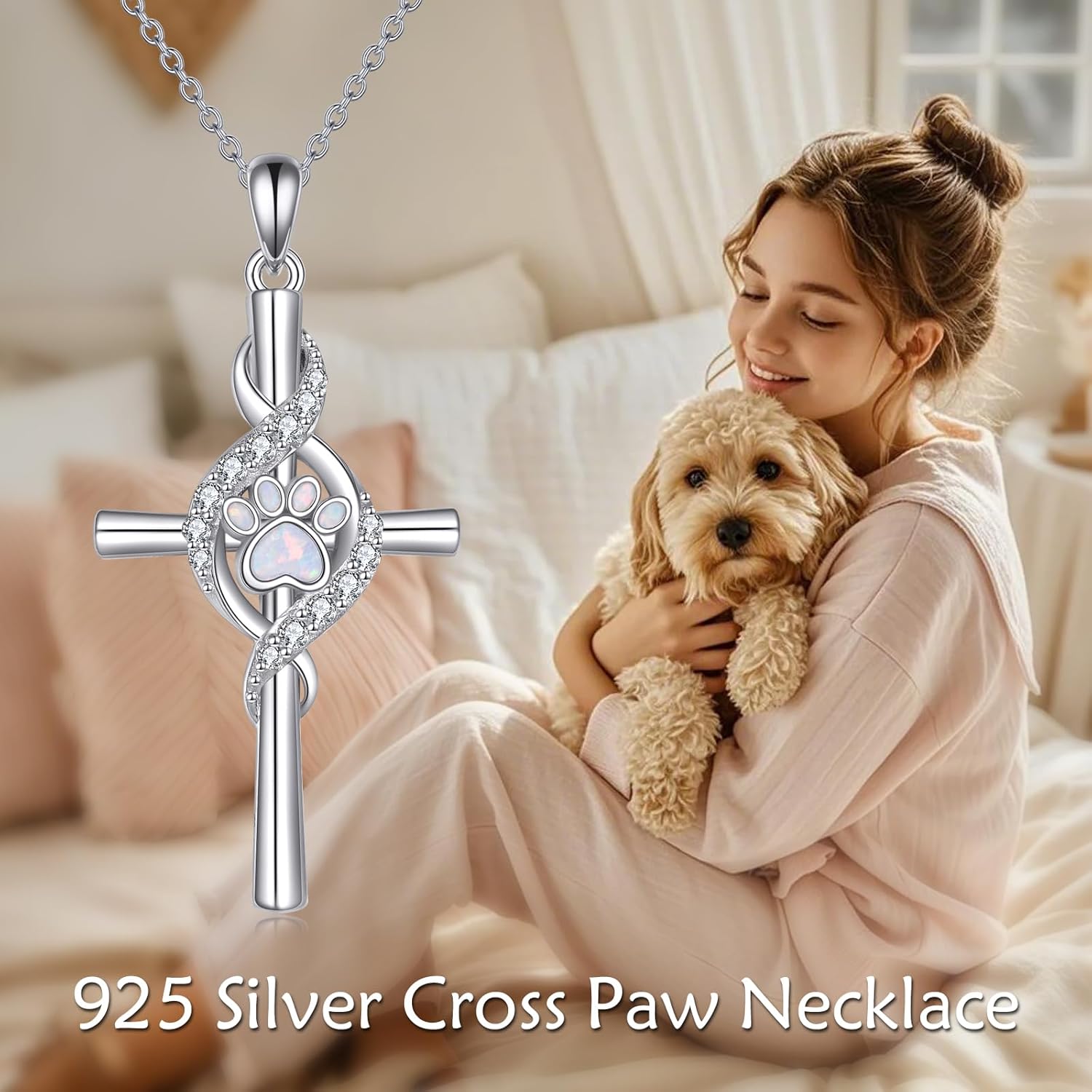 YAFEINI Cross Dog Paw Necklace 925 Sterling Sliver Paw Print Cross Pendant Necklace Pet Animal Necklace Paw Jewelry Gifts for Women - Image 6