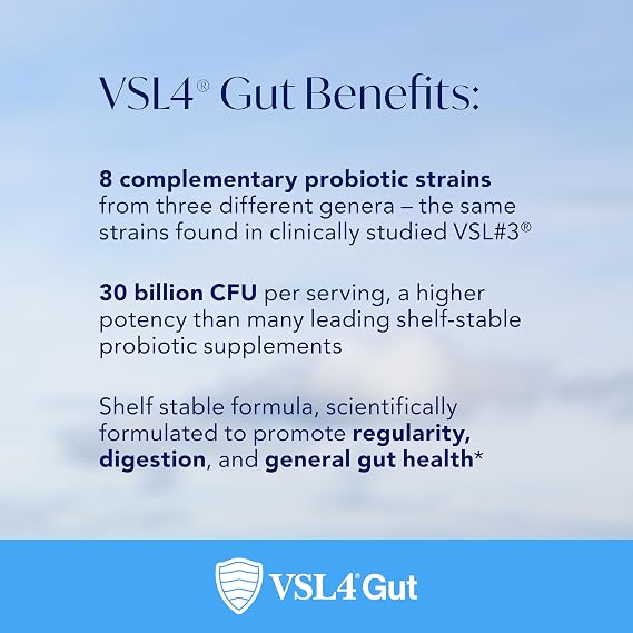 VSL4 Gut Daily Probiotics for Gut Health - 30B CFUs, Multi-Strain Digestive Support for Women & Men, Promotes Gut Balance & Regularity, Potent, Shelf-Stable Probiotic Supplement, 2 Pack (60 Capsules)
