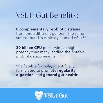 VSL4 Gut Daily Probiotics for Gut Health - 30B CFUs, Multi-Strain Digestive Support for Women & Men, Promotes Gut Balance & Regularity, Potent, Shelf-Stable Probiotic Supplement, 2 Pack (60 Capsules)