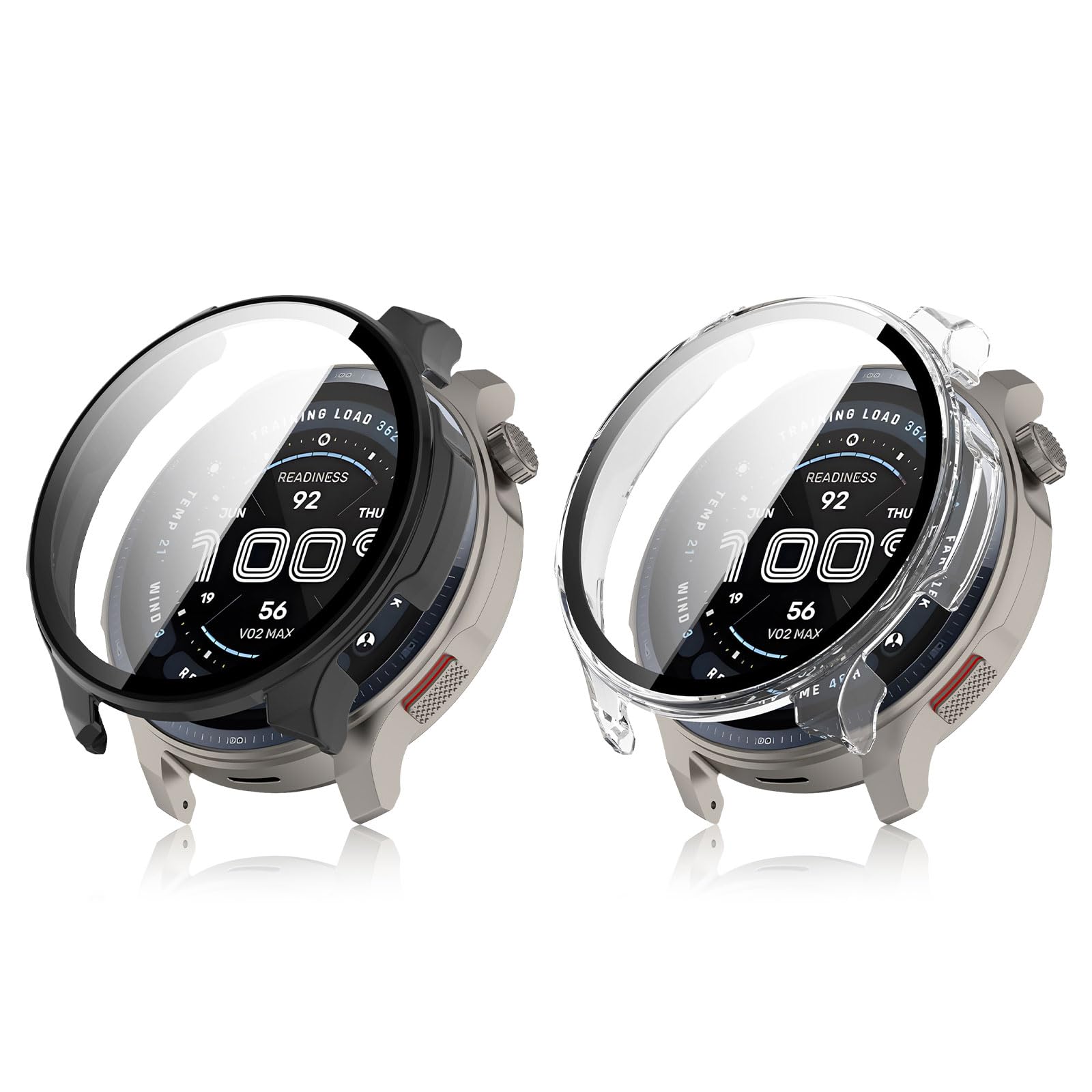 2 Piezas Compatible con Amazfit Balance 2 Funda con Protector de Pantalla, Ultra Delgada PC Carcasa, Anti-Arañazos, Fácil Instalación Case - Transparente + Negro