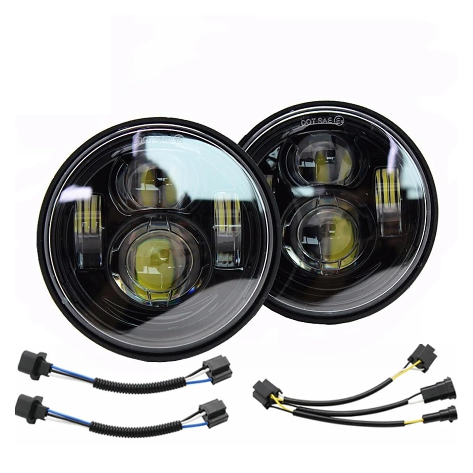 Phares Doubles À LED Pour Dyna Fat Bob 4,5 Pouces Avec Feux De Jour 4,65 Pouces H4 Optique De Moto Ronde(Black With DRL)