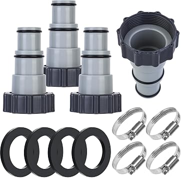 4 Pack Pool Hose Adapter Pool Pump Hose Connector Type A Replacement Hoses Adapter with Clamp Washer for Intex 1.5/1.25 Inch Pumps Hoses Threaded Connection Pumps Above Ground Pool Accessories