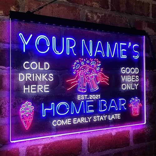 Miniatura 8 de Tazas de cerveza personalizadas para bar en casa, letrero de luz LED de neón tricolor, nombre personalizado, fecha, texto, cita, fuente, blanco,