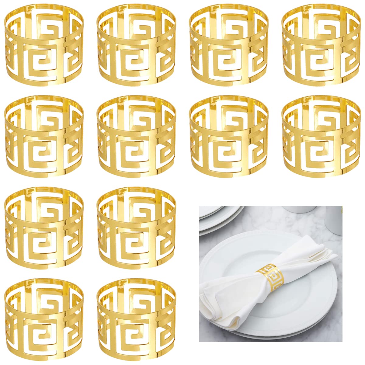 UptVin Portatovaglioli In Oro - Set 12 Anelli Per Tovaglioli Per Matrimoni, Feste E Decorazioni - Foto 6
