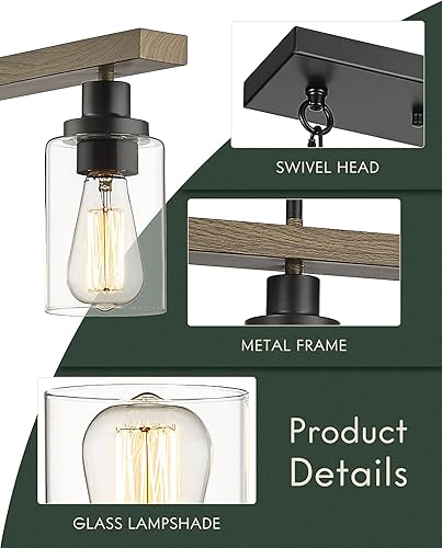 Miniatura 4 de 4806-4P-BK - Iluminación de isla de cocina de 4 luces, candelabros lineales de granja de 36.6 pulgadas, lámpara colgante con acabado de grano de