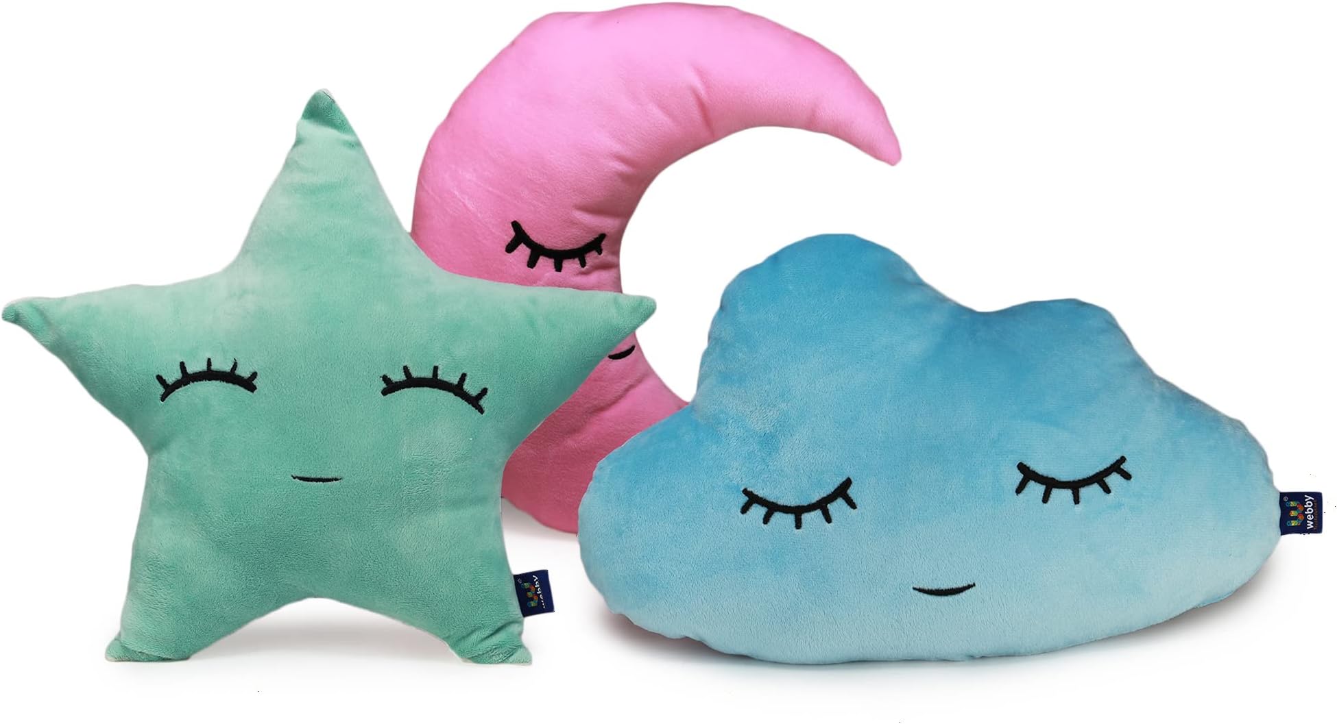 Webby Combo of Cute Star, Cloud and Moon Plush Pillows Stuffed Toy 40 cm, Multicolor