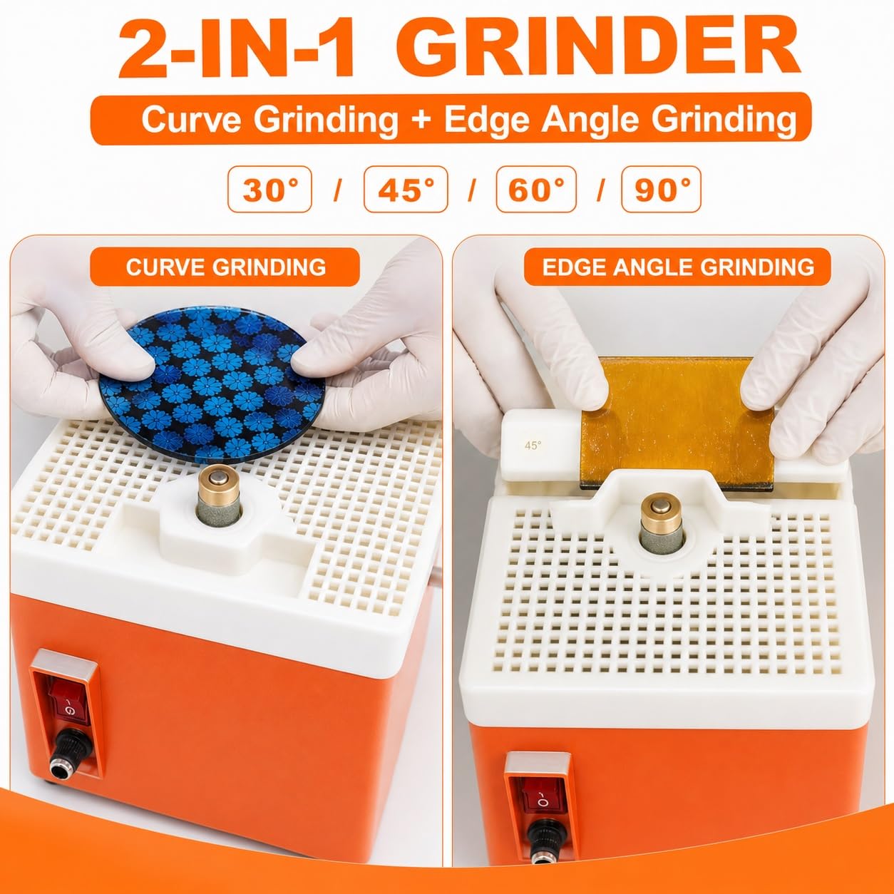 Kit de Amoladora de Vidrieras, Herramienta Portátil for Manualidades | Brocas de diamante, elaboración de vidrio húmedo, discos de grano 180/240/360, guías de 30/45/60/90 grados