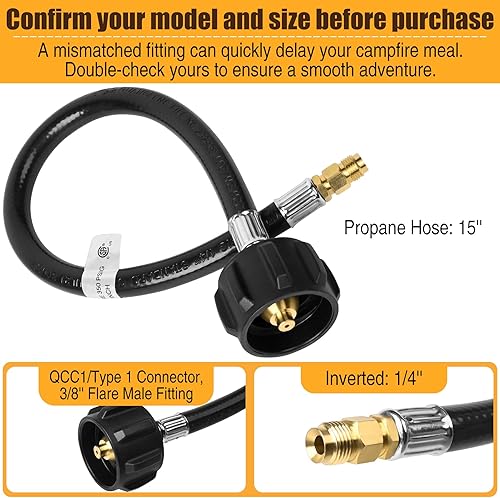 Miniatura 31 de Mangueras de propano RV de 15 pulgadas con calibre, manguera trenzada de acero inoxidable para tanque de caravana, línea de manguera de propano