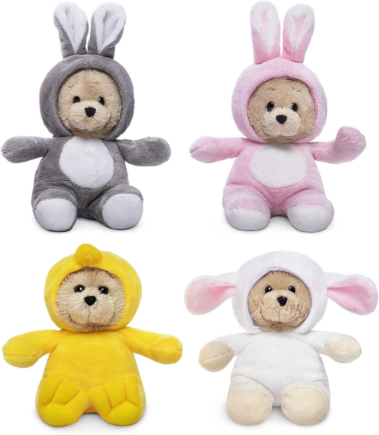 Nleio Bears Stuffed Animals Plush Toys, 4 Pcs 7" Small Stuffed Animals with Flpped Hat, Super Soft Plush Toys for Kids Animal Themed Parties, Birthday, Kindergarten Fun