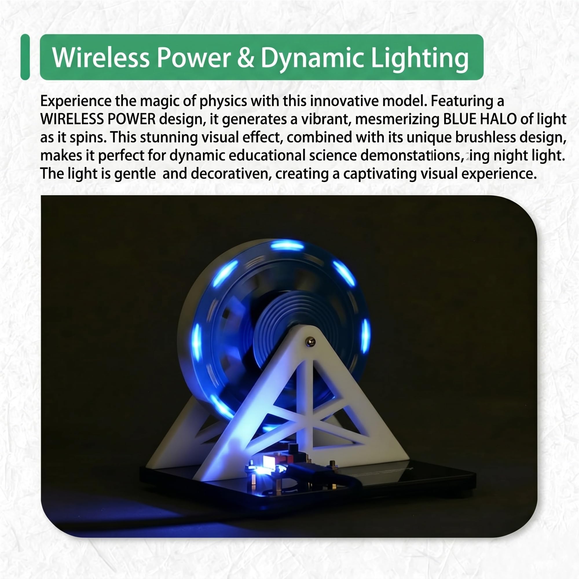 Modelo de Motor sin escobillas (brushless) con Bobina, Material didáctico para experimentos científicos, diseño con Rotor LED Alimentado por USB-C, Funcionamiento Interactivo a 1000-1500 RPM