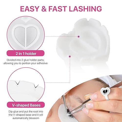 Miniatura 3 de Pretty memory - Anillos de pegamento para extensiones de pestañas, 100 unidades, anillos de pestañas inteligentes, con forma de corazón, soporte de