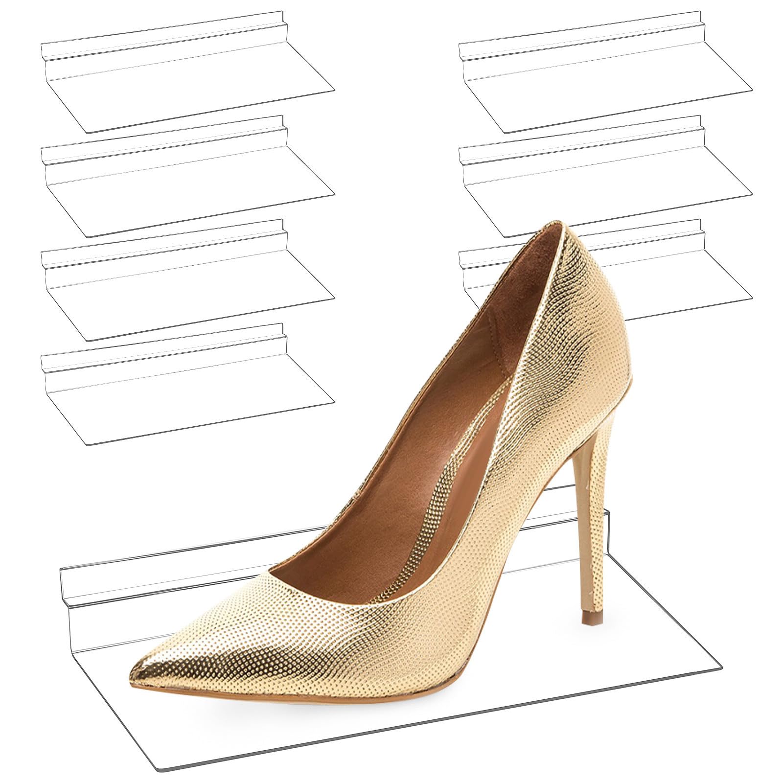 Étagères murales transparentes pour chaussures | Lot de 8 supports en plastique pour boutiques