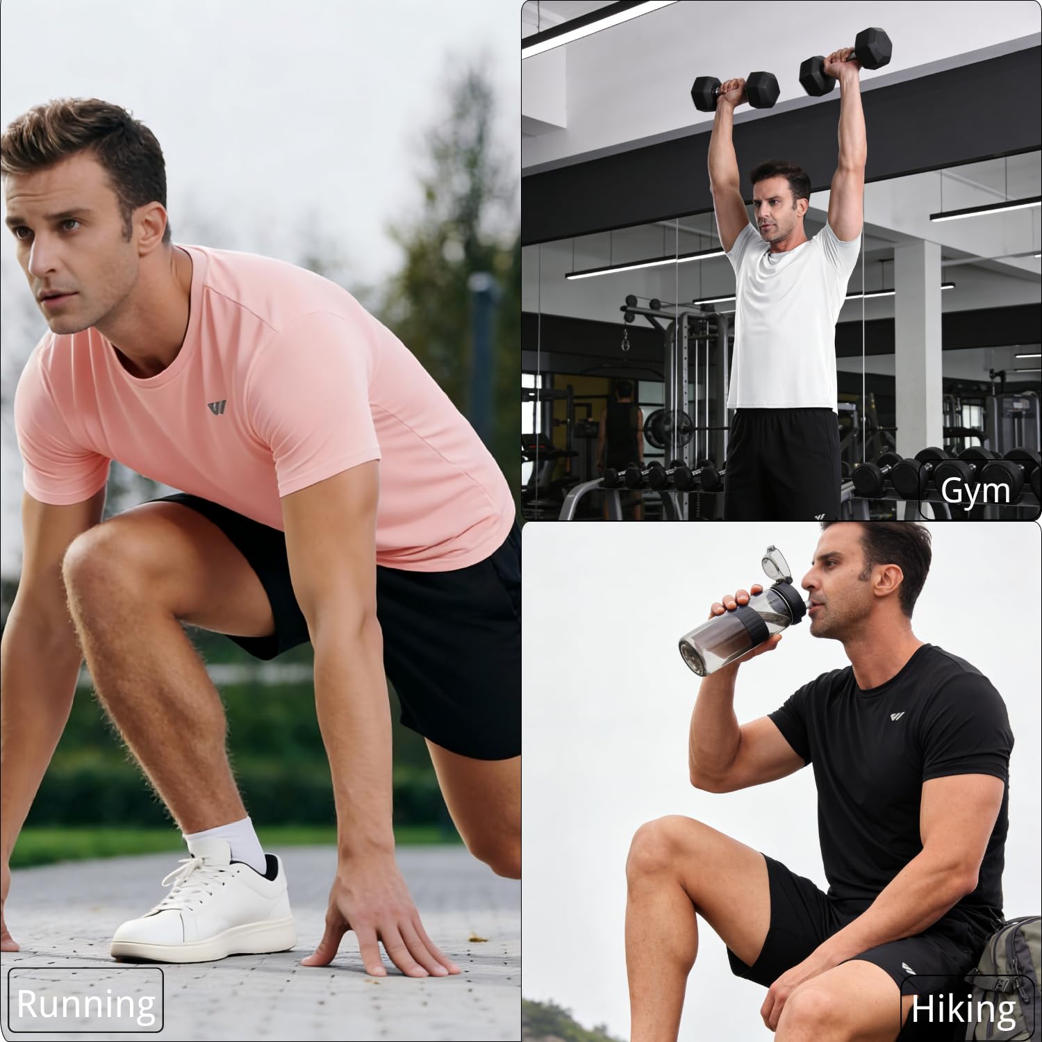 Wulibike 3 lub 5-pak męskich koszulek funkcyjnych, szybkoschnące, oddychające, do fitnessu, stretchu, koszulka do biegania, z krótkim rękawem, na siłownię, trening