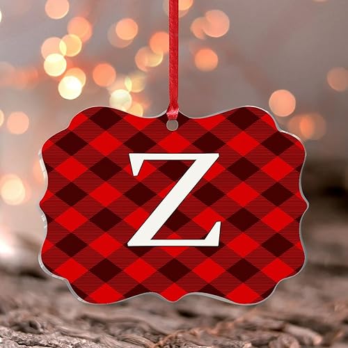 Adorno de Navidad acrílico de la letra Z 2022 con inicial de la letra Z 2022 adorno a cuadros de búfalo recuerdo alfabeto inglés monograma recuerdo Adorno de Navidad acrílico de la letra Z 2022 con inicial de la letra Z 2022 adorno a cuadros de búfalo recuerdo alfabeto inglés monograma recuerdo