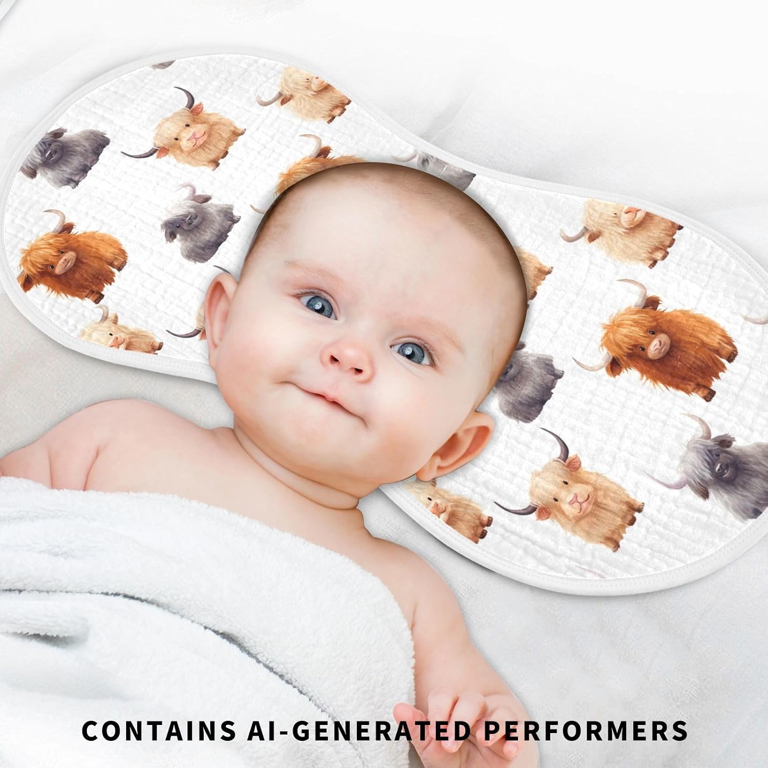 4Pcs Cute Highland Cow Pattern Burp Cloth,Unisex Large Absorbent Soft Cotton Muslin Burping Cloths for Newborn Boys Girls,11x22in,A110859