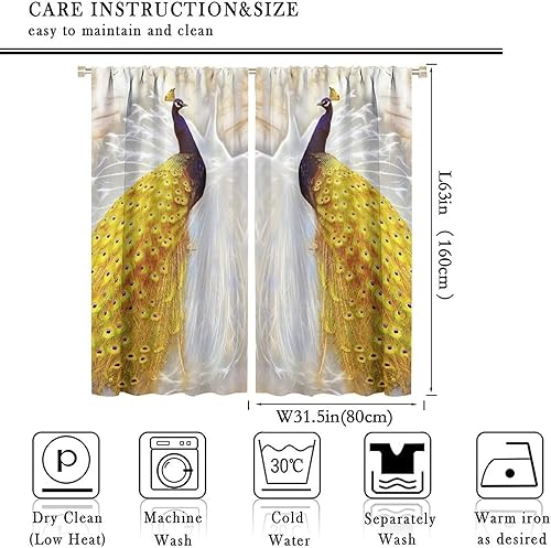 Miniatura 59 de Cortina opaca con estampado de pavo real, con estampado de animales retro, con bolsillo para cortinero y flores de peonía doradas, para dormitorio,