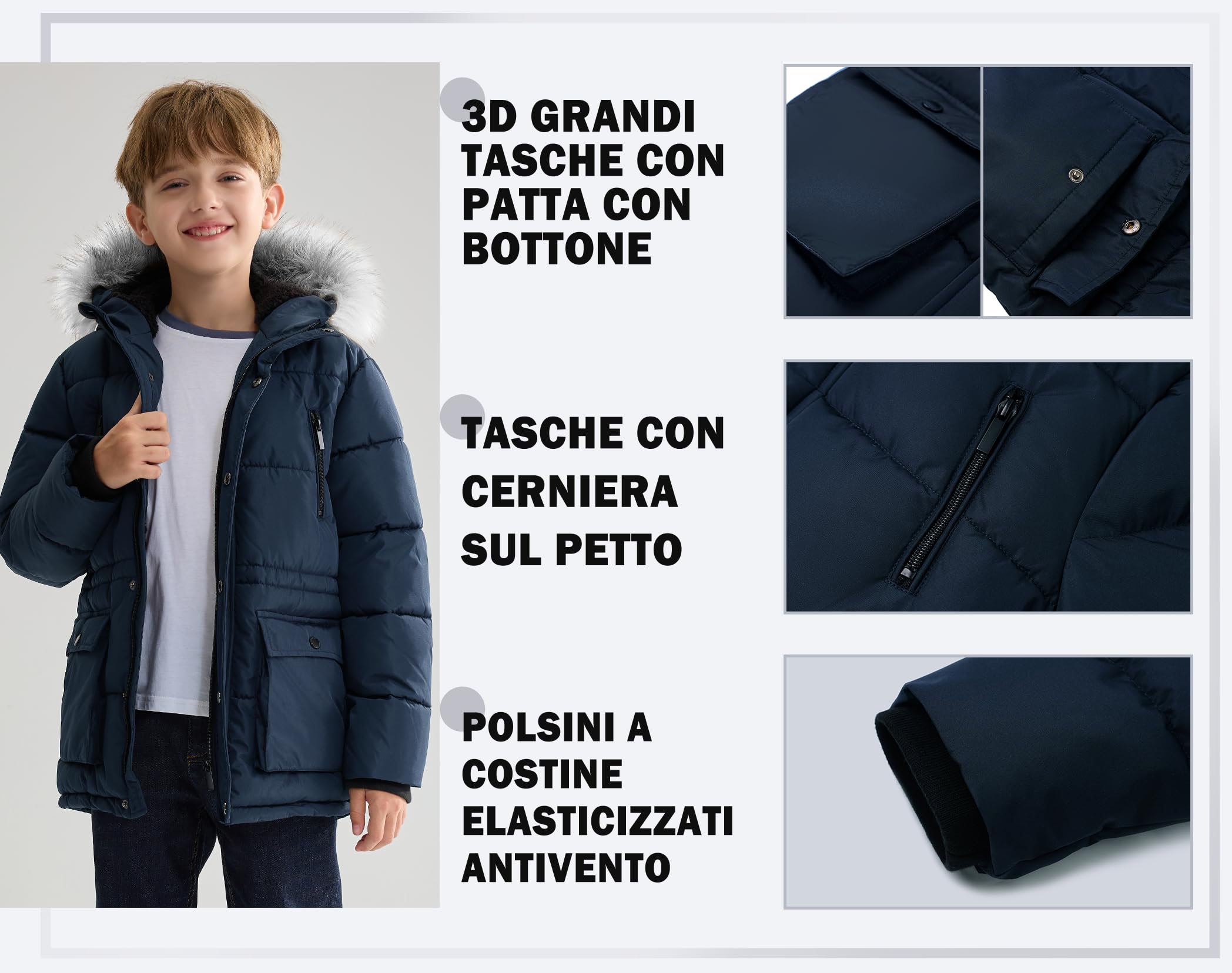 maoo garden Pesante Piumino Cappotto Bambino e Ragazzo Inverno Foderata in Pile Pelliccia Imbottita Resistente all'acqua Giacca