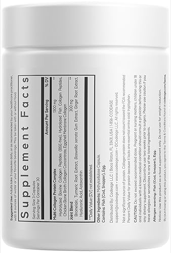 Miniatura 9 de Codeage Proteína de colágeno múltiple + suplemento de mezcla de articulaciones, ácido hialurónico, bromelina, cúrcuma, jengibre, boswellia,