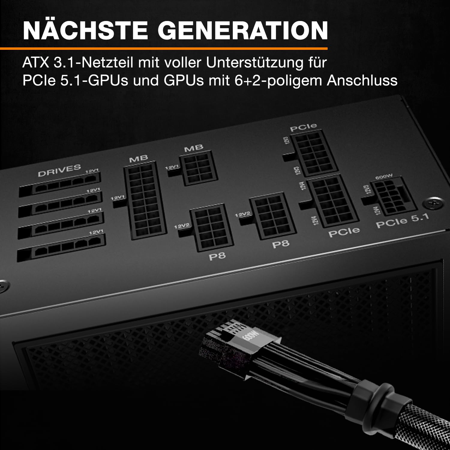 be quiet! Dark Power 14 1000W, ATX 3.1, 80 PLUS® Titanium, modulares Netzteil, Aktive und semi-passive Kühlung, PCIe 5.1, PCIe 5.0 & PCIe 4.0 Grafikkarten, 12V-2x6 Kabel enthalten, Silent Wings-Lüfter