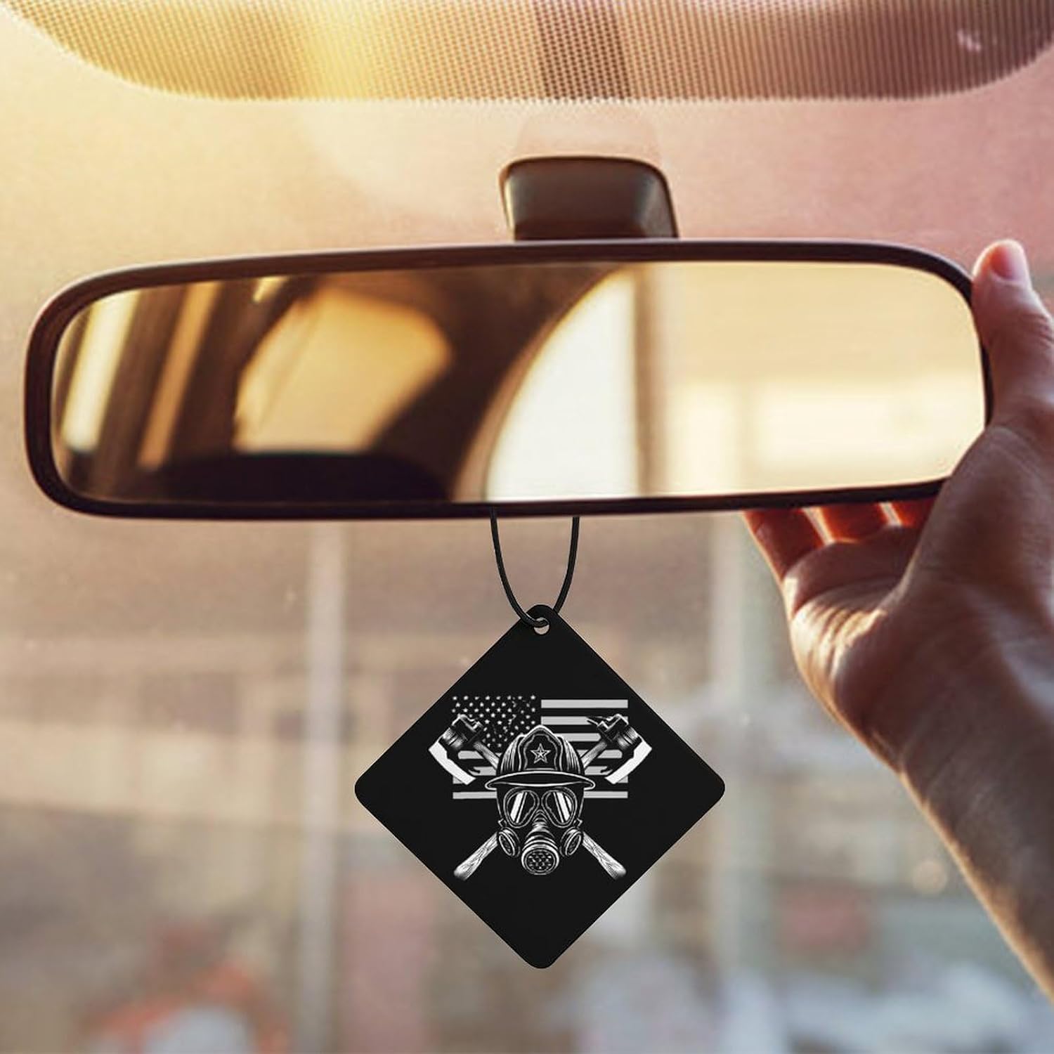 US Flag Fireman Fire Fighter Car Air Freshener Hanging Aromatherapy Tablets for Car Accessories Rhombus