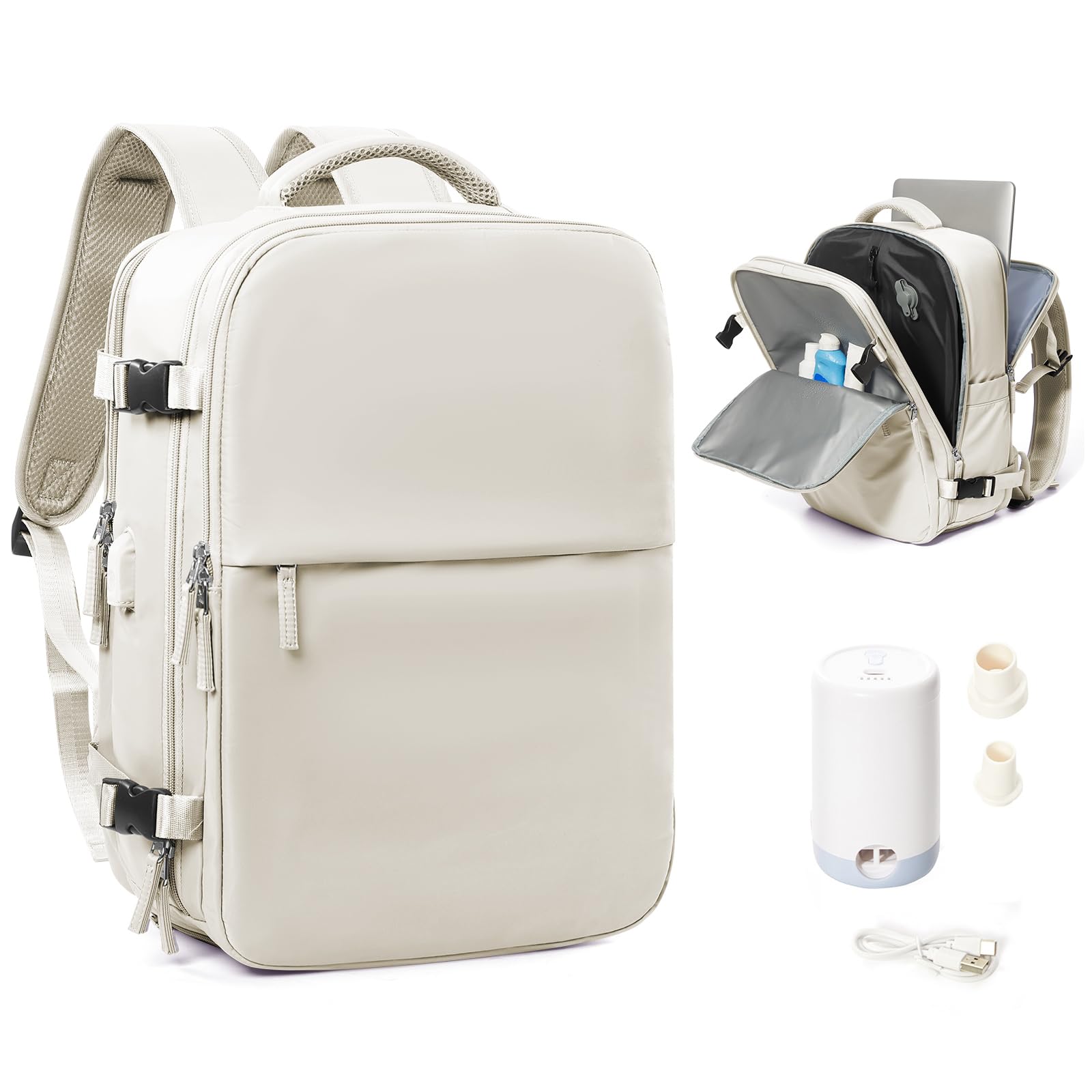 Cabin Bags for Travel, Underseat Carry on Hand Luggage Backpack for Women Airplane Approved Travel Backpack Personal Item Travel Bag 14 inch Laptop Backpack for Business Casual Work Beige — view 34