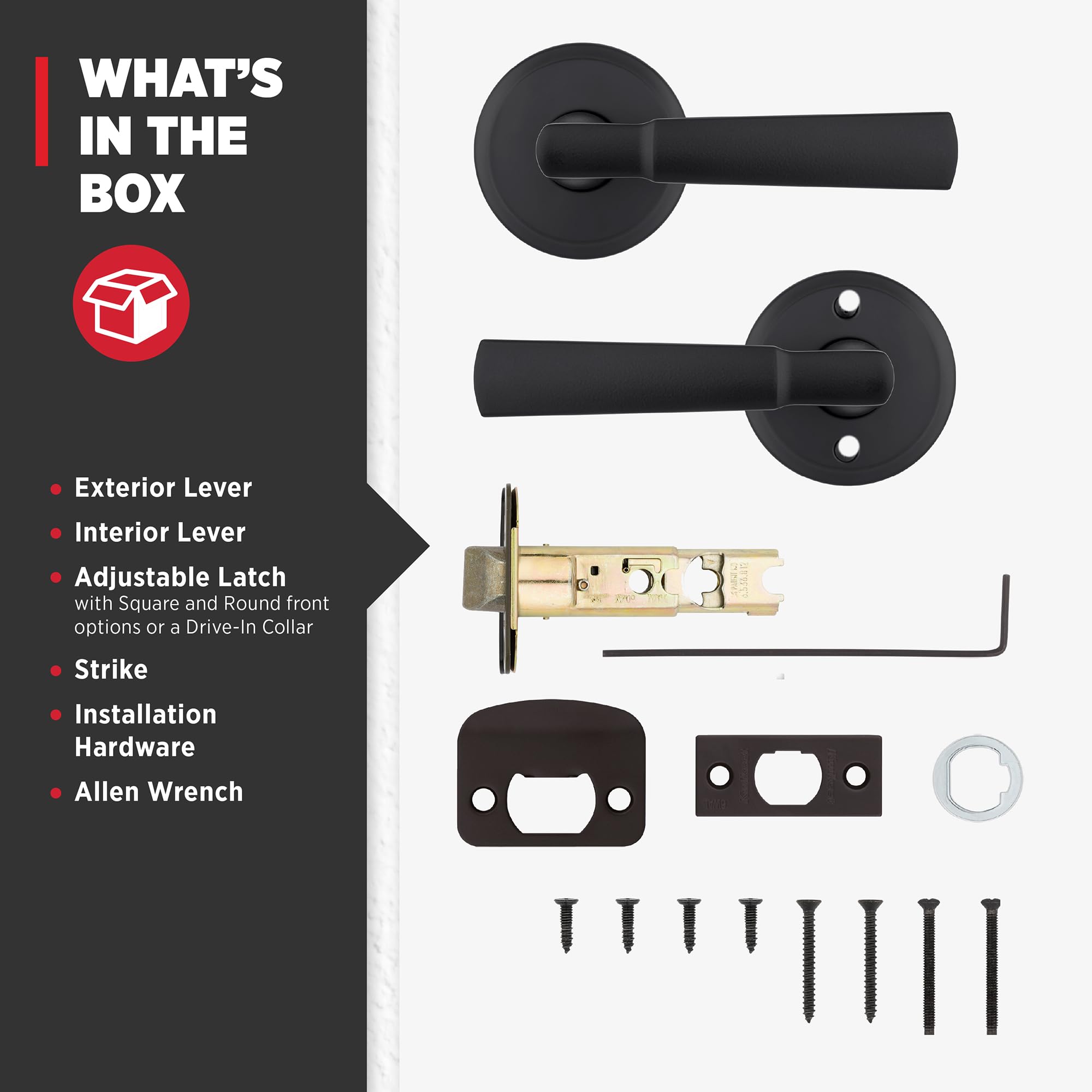 Kwikset Perth - Manija de puerta de paso interior, palanca para puertas de armario y pasillo, manija reversible sin bloqueo, negro mate, con protección Microban