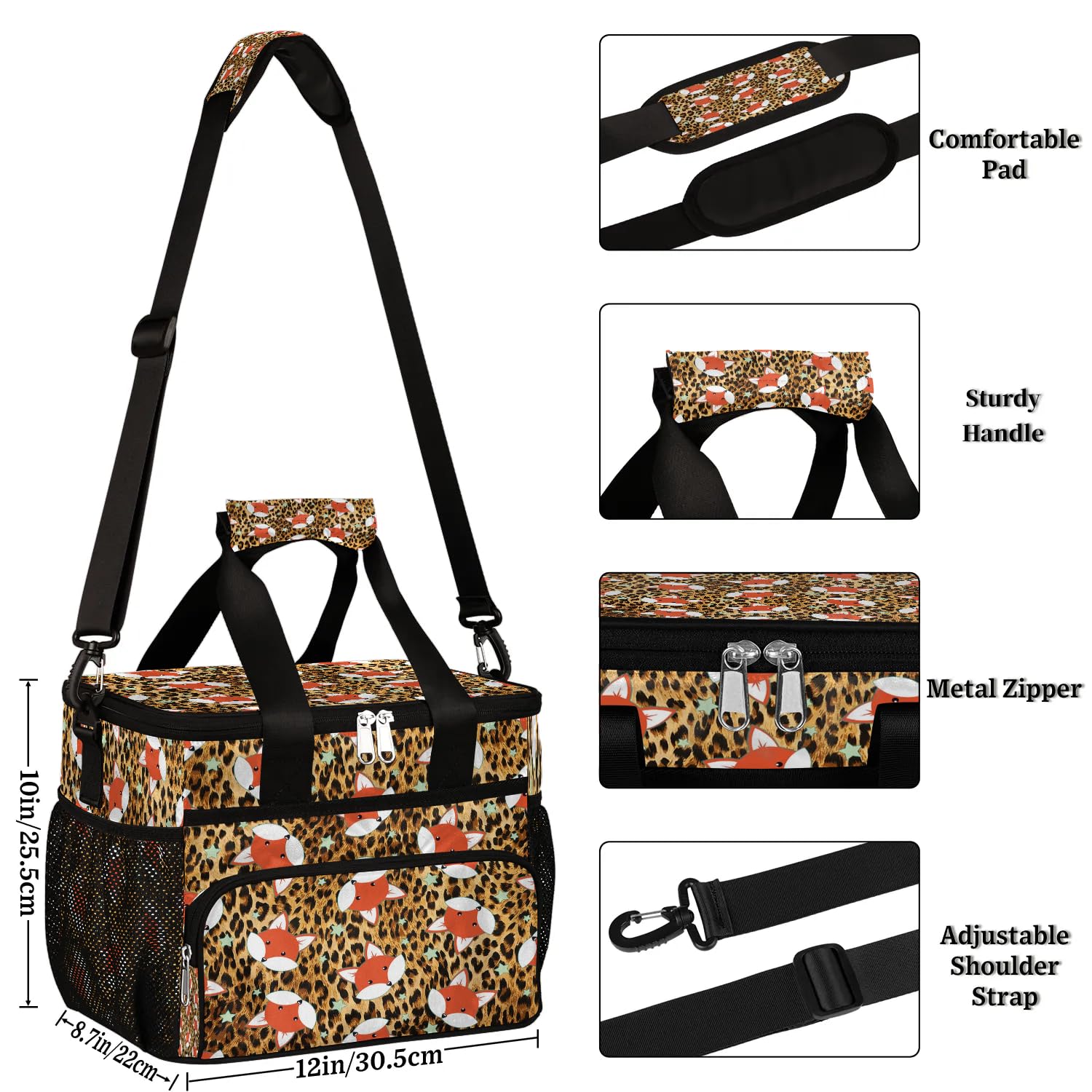 Große Lunchtasche mit Tiermotiven und Fuchs, für Erwachsene, Herren, Damen, Kinder, Mädchen, Jungen, lustiger Fuchs, isolierte Lunchbox, Kühltasche, Kühltasche, Kühltasche, Kühltasche, für Arbeit,