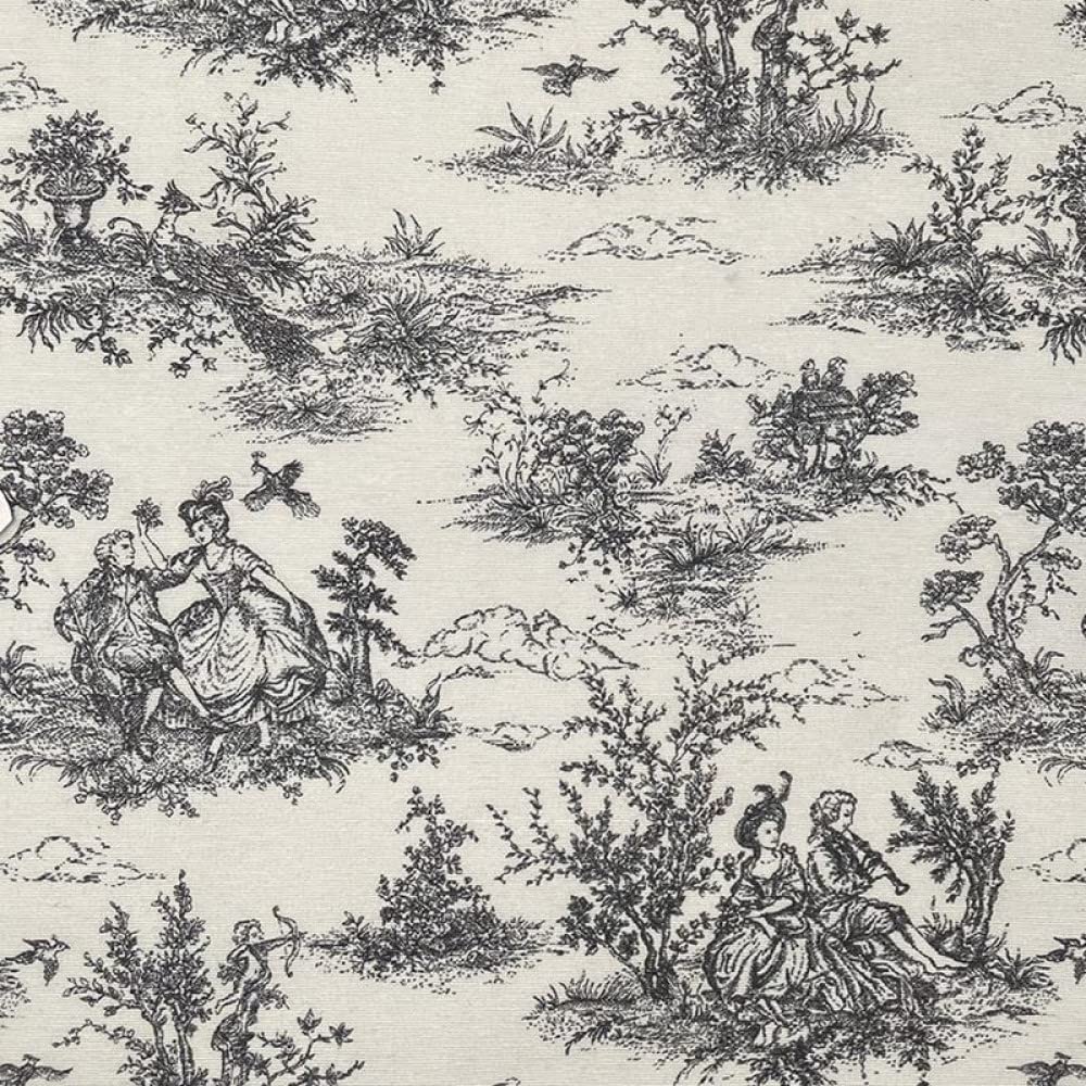 Oh Sew Crafty Limited Black Cotton Rich Linen Look Panama Fabric Toile French Painting Aristocrat 140Cm Wide Sold Per Metre (Black)