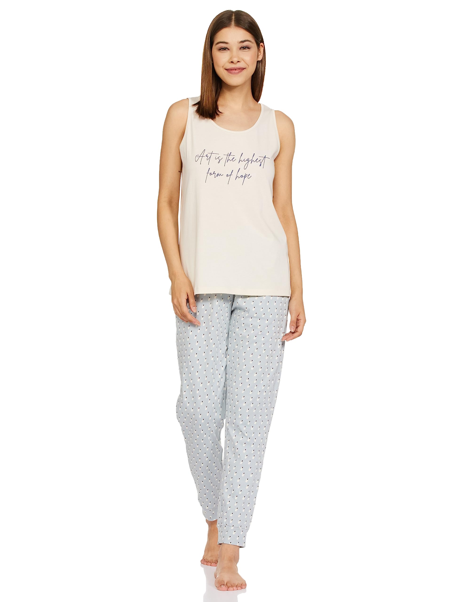 Women Cotton Regular Fit Sleveless Top and Jogger Night Suit (Night Wear | Lounge Wear Set)-image-44