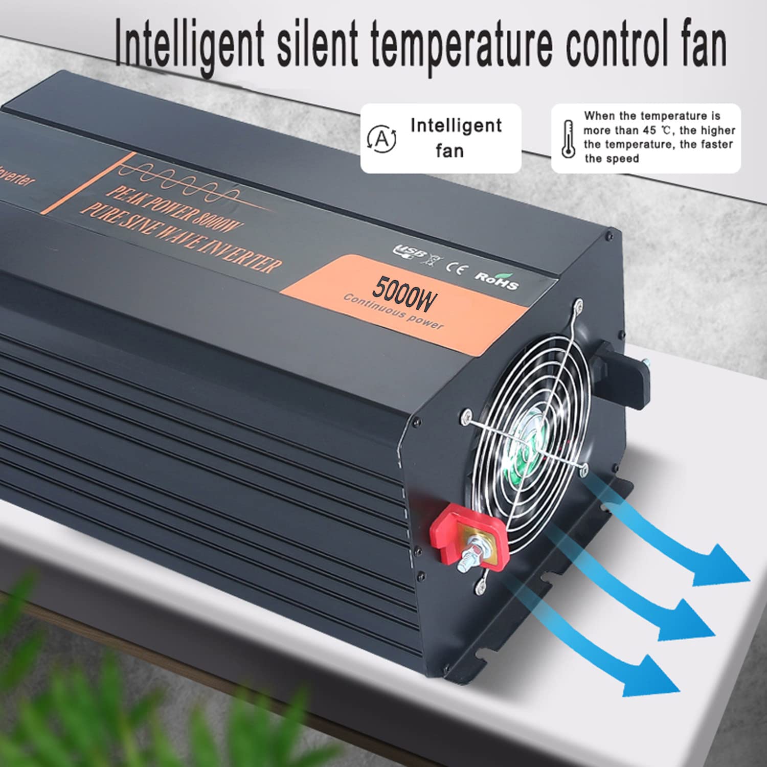 2000W 3000W 4000W 5000W falownik czysta fala sinusoidalna 12V 24V 48V do 230V przetwornica napięcia samochodowego przetwornica napięcia z ekranem LCD i 2 portami USB,5000W-12V