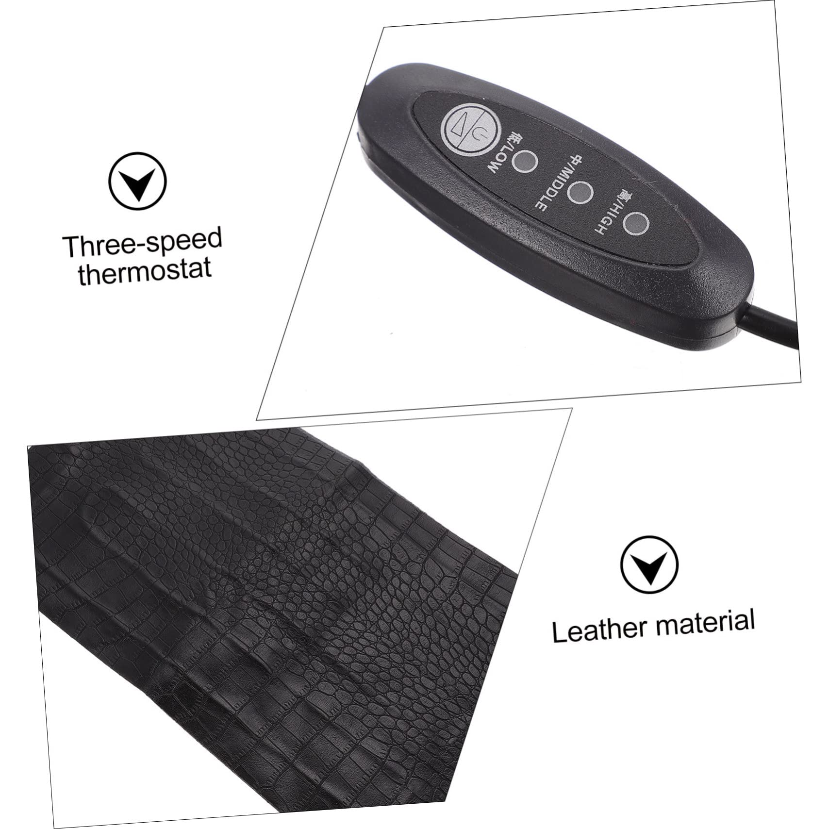 COLLBATH Tappetino Riscaldante Elettrico Portatile per Piccoli Animali e Rettili in Pelle Sintetica Nera Regolazione a 3 Livelli per Terrari e Uso Esterno