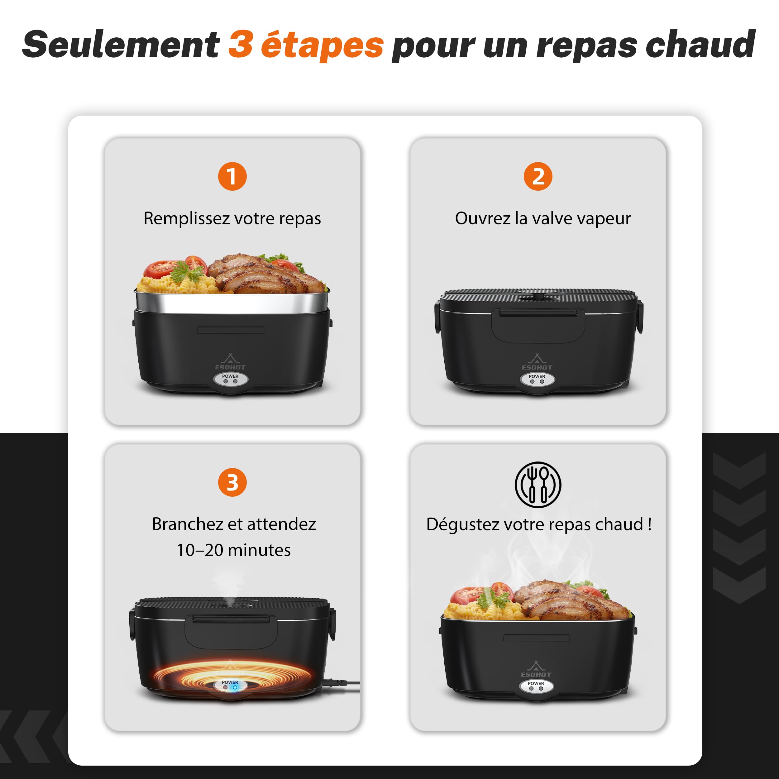 Gamelle Chauffante,120W Lunch Box Chauffante Modèle de Chauffage Ultra-Rapide 12V/24V/230V Boite Chauffante Repas pour Voyages,Travail,Bureau,Voiture,Camion (1,5L)