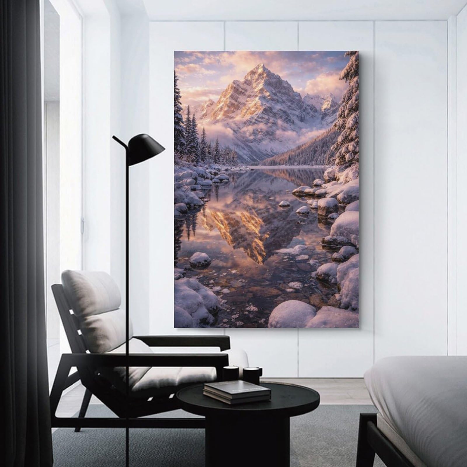 Junmoney Unframe-Style-14 Snowy Mountain Reflection At Sunrise Decorative Wall Artwork 08X12inch(20X30cm), For Corridors, Hallways Or Apartment Entries, Home Artwork For First Impressions